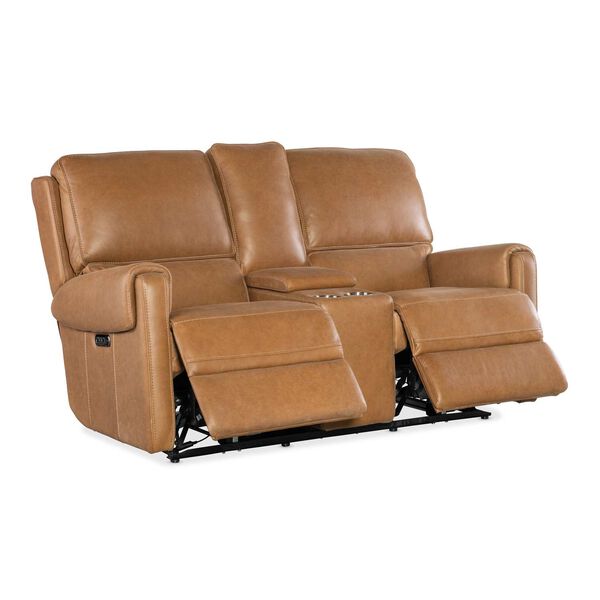 Brown Somers Power Console Loveseat with Power Headrest, image 4