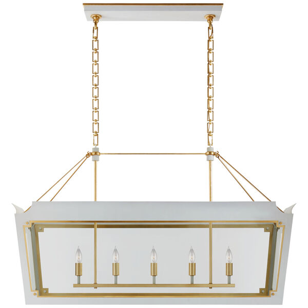Caddo Medium Linear Lantern in Soft White and Gild with Clear Glass by Julie Neill, image 1
