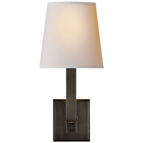 Square Tube Single Sconce in Bronze with Natural Paper Shade by Chapman and Myers, image 1