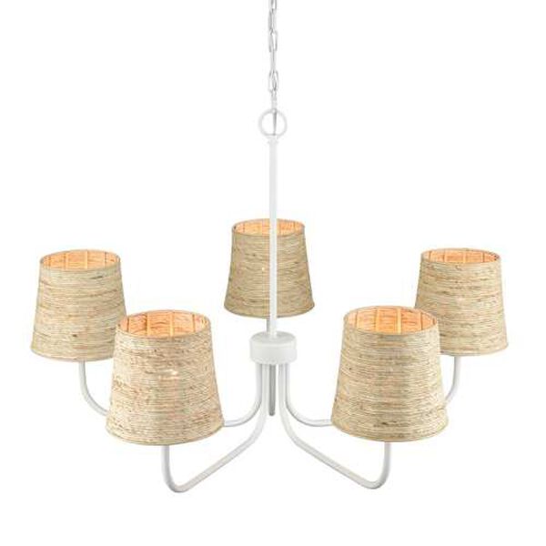 Abaca Textured White Five-Light Chandelier, image 3