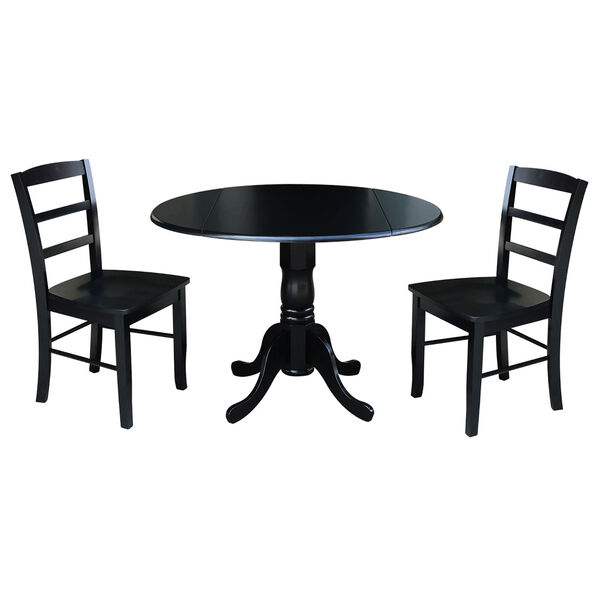 Black 42-Inch Dual Drop Leaf Table with Two Ladder Back Dining Chair, Three-Piece, image 1