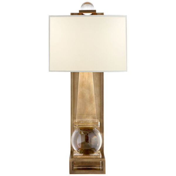 Paladin Tall Obelisk Sconce in Crystal and Antique-Burnished Brass with Natural Percale Shade by Chapman and Myers, image 1