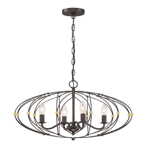 Zucca English Bronze and Antique Gold 25-Inch Four-Light Chandelier, image 2