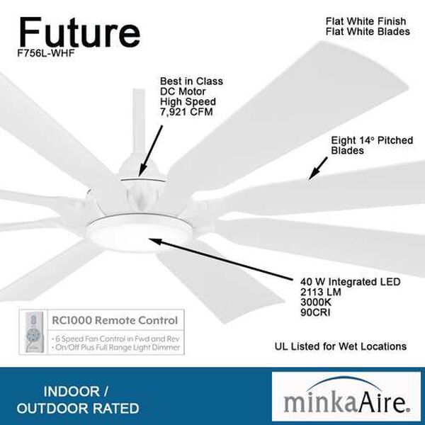 Future Flat White 65-Inch Outdoor Ceiling Fan, image 6