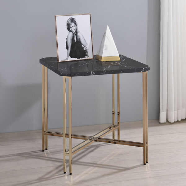 Daxton Black and Gold Faux Marble Square End Table, image 3