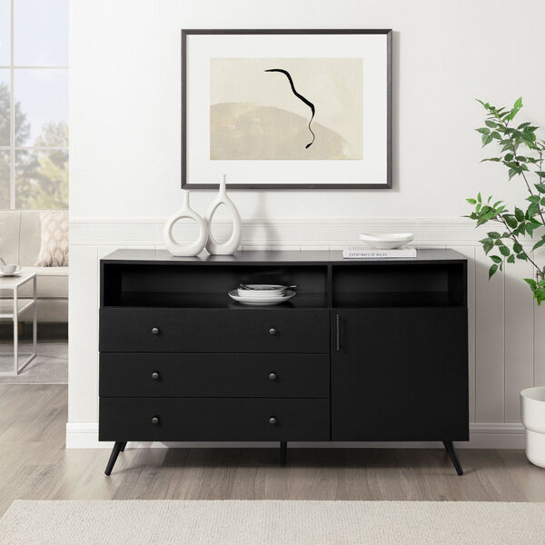Asher Solid Black Three-Drawer One-Door Sideboard, image 1