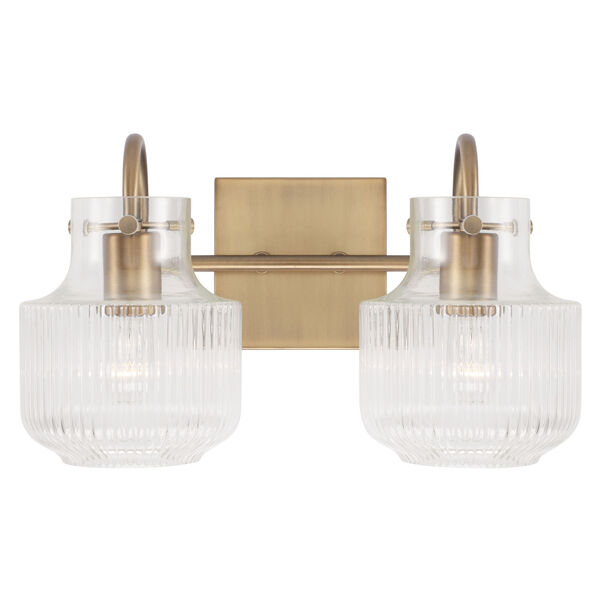 Nyla Aged Brass Two-Light Vanity with Clear Fluted Glass, image 4