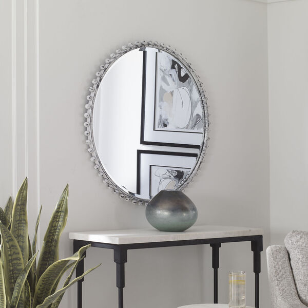 Taza Aged White and Rustic Black 32-Inch x 32-Inch Round Wall Mirror, image 1