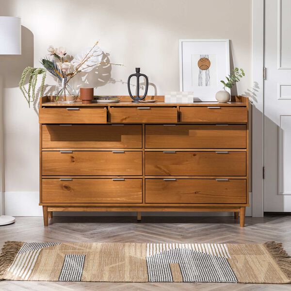 Caramel Solid Wood Nine-Drawer Dresser, image 1