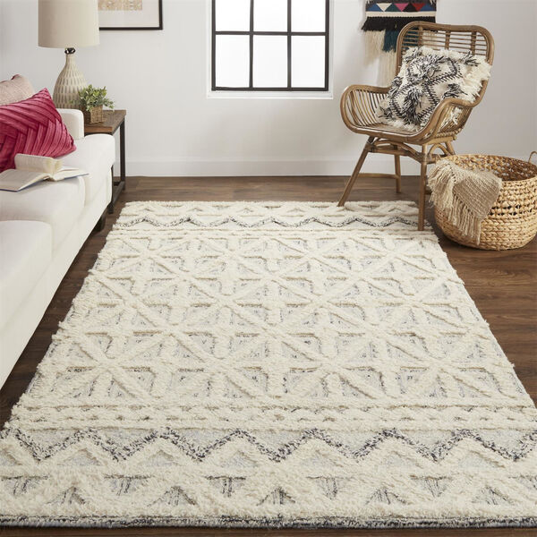 Anica Moroccan Wool Ivory Blue Rectangular: 4 Ft. x 6 Ft. Area Rug, image 2
