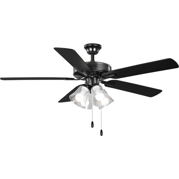 AirPro Builder Matte Black Four-Light LED 52-Inch  Ceiling Fan with Clear Seeded Glass Light Kit, image 1