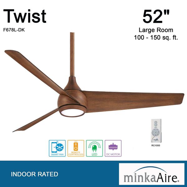 Twist Distressed Koa 52-Inch Integrated LED Ceiling Fan, image 6