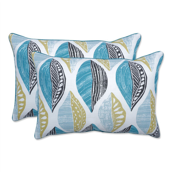 Leaf Block Teal and Citron 17-Inch Rectangular Throw Pillow, Set of Two, image 1