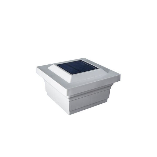 White PVC Majestic 5X5 LED Solar Powered Post Cap, image 1