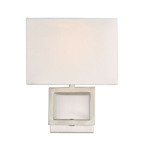 Uptown Brushed Nickel One-Light Wall Sconce with Square White Fabric Shade, image 1