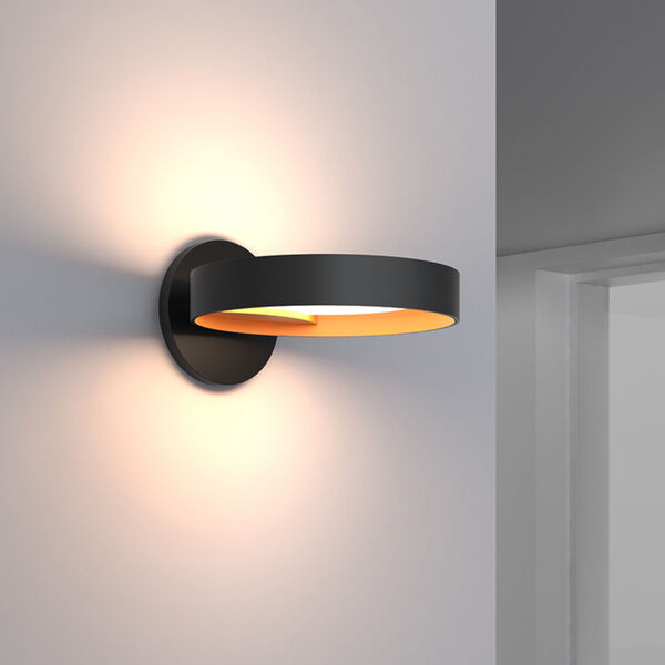 Light Guide Ring Satin White LED Wall Sconce with Apricot Interior Shade, image 2