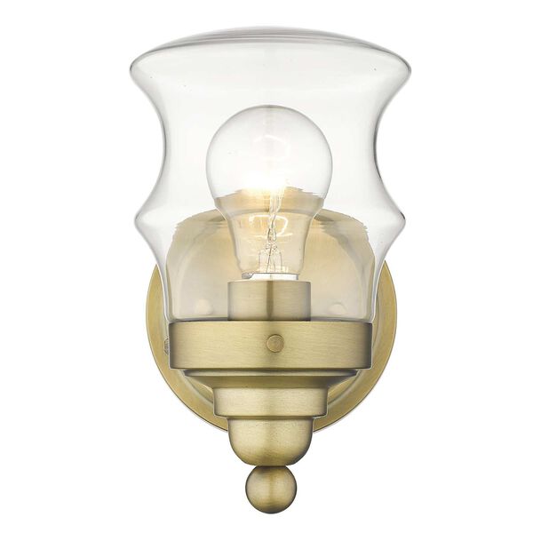 Keal Antique Brass One-Light Bath Sconce with Clear Glass, image 1