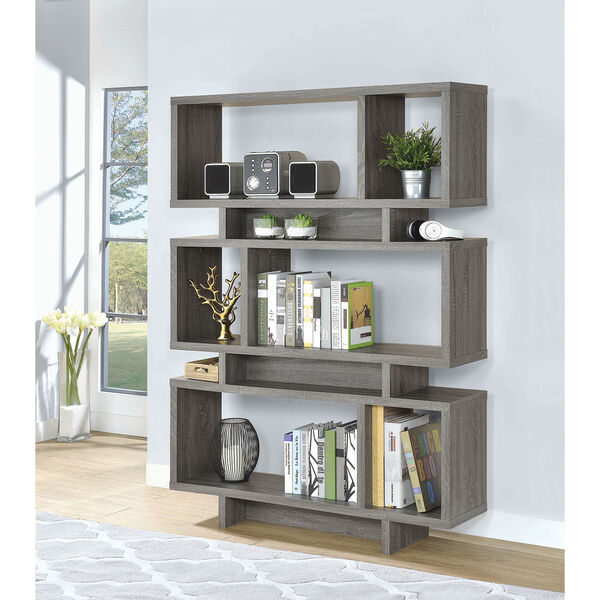 Weathered Grey Three-Tier Open Bookcase, image 1