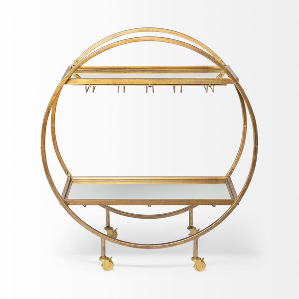 Carola Gold Two-Tier Glass Shelf Bar Cart, image 2