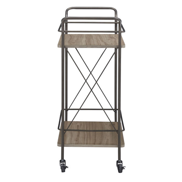 Torres Bronze and Walnut X-Frame Bar Cart with Wood Shelf, image 4