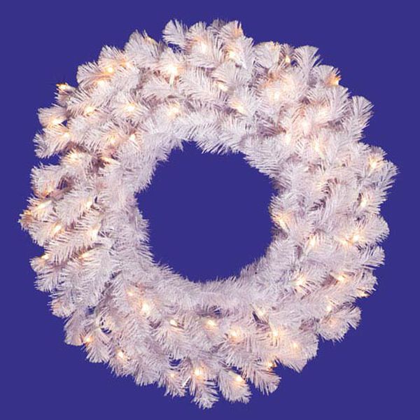 Crystal White 24-Inch Wreath w/50 Clear Dura-Lit Lights and 110 Tips, image 1
