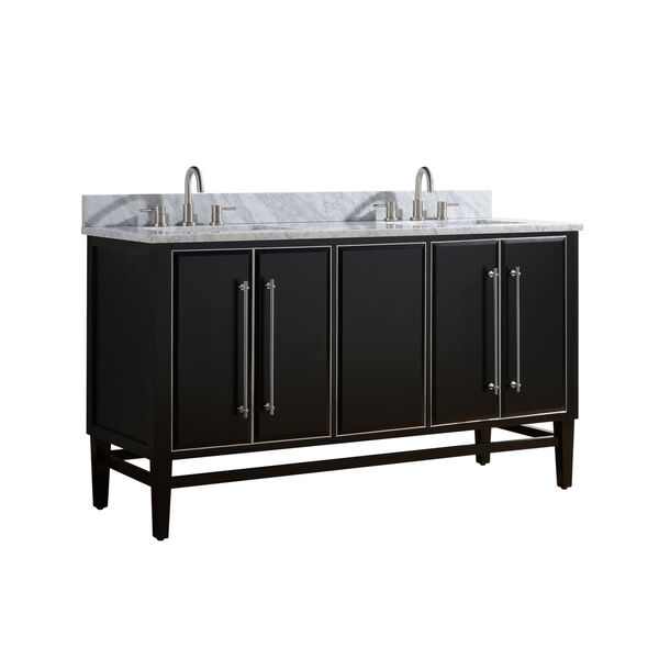 Black 61-Inch Bath vanity Set with Silver Trim and Carrara White Marble Top, image 2