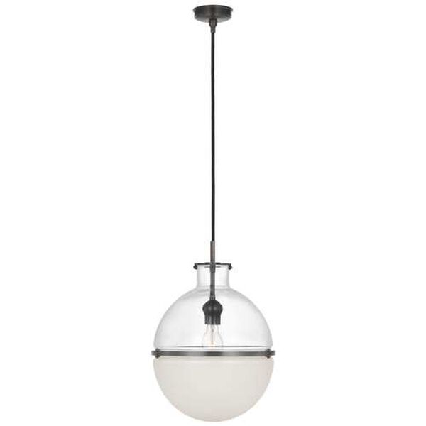 Maxey Bronze One-Light Globe Pendant with Clear and White Glass by Thomas O'Brien, image 1