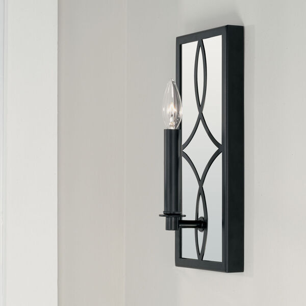 Avery Matte Black One-Light Sconce with Mirrored Backplate, image 3