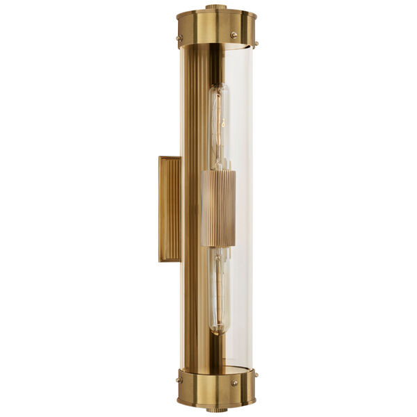 Marais Linear Bath Sconce in Hand-Rubbed Antique Brass with Clear Glass by Thomas O'Brien, image 1