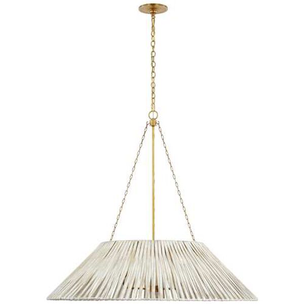 Corinne Soft Brass Three-Light Pendant with White Wicker Shade by Marie Flanigan, image 1