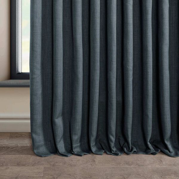Reverie Blue Faux Linen Extra Wide Room Darkening Single Panel Curtain, image 6