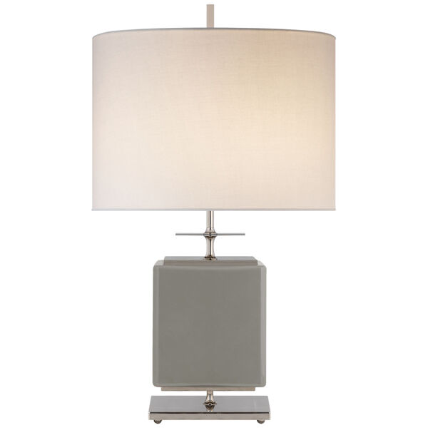 Beekman Small Table Lamp in Grey Reverse Painted Glass with Cream Linen Shade by kate spade new york, image 1