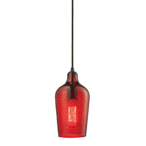 Hammered Red Glass Oil Rubbed Bronze One Light Mini Pendant, image 1