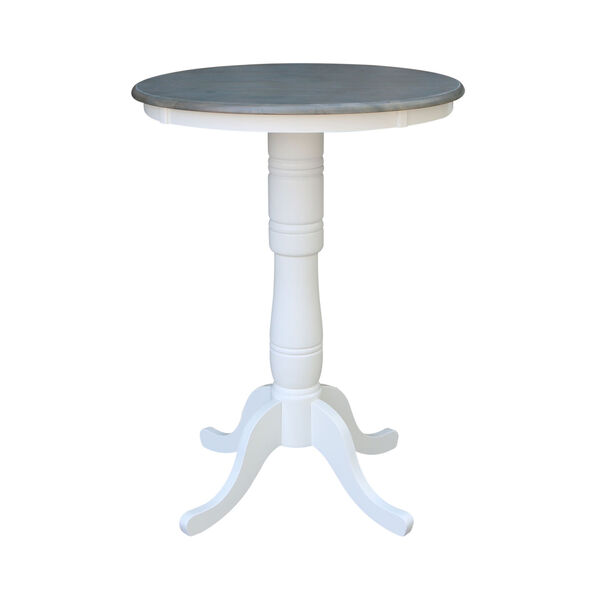 White and Heather Gray 30-Inch Width x 41-Inch Height Round Top Bar Height Pedestal Table, image 1