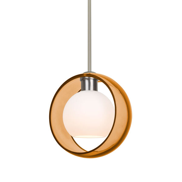 Mana Satin Nickel One-Light Pendant With Transparent Amber and Opal Glass, image 1