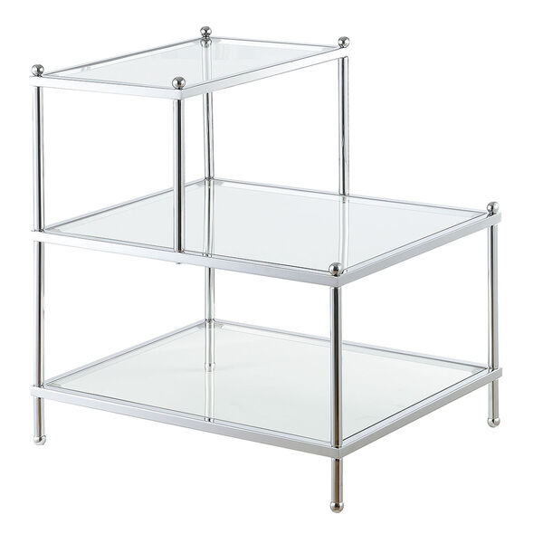 Royal Crest 3 Tier Step End Table in Clear Glass and Chrome Frame, image 6