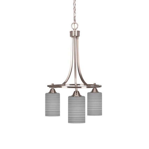 Paramount Brushed Nickel Three-Light Downlight Chandelier with Gray Cylinder Matrix Glass, image 1