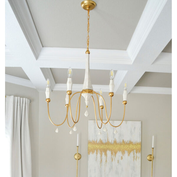 Claymore Claystone and Gold Leaf Six-Light Chandelier, image 2