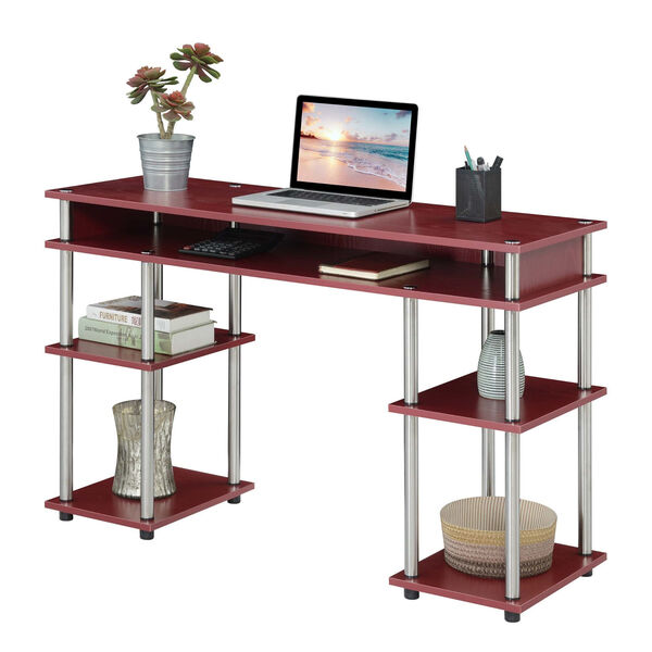 Designs2Go Dark Cranberry Red Student Desk with Shelves, image 3