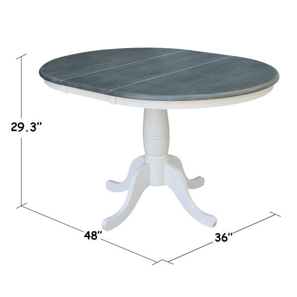 White and Heather Gray 36-Inch Width Round Top Dining Height Pedestal Table With 12-Inch Leaf, image 5