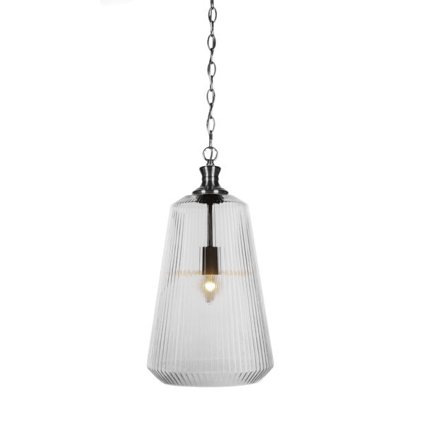 Carina Brushed Nickel 11-Inch One-Light Pendant with Clear Ribbed Glass Shade, image 1