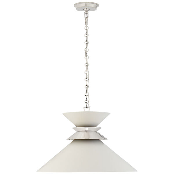 Alborg Large Stacked Pendant in Polished Nickel with Matte White Shade by Chapman and Myers, image 1