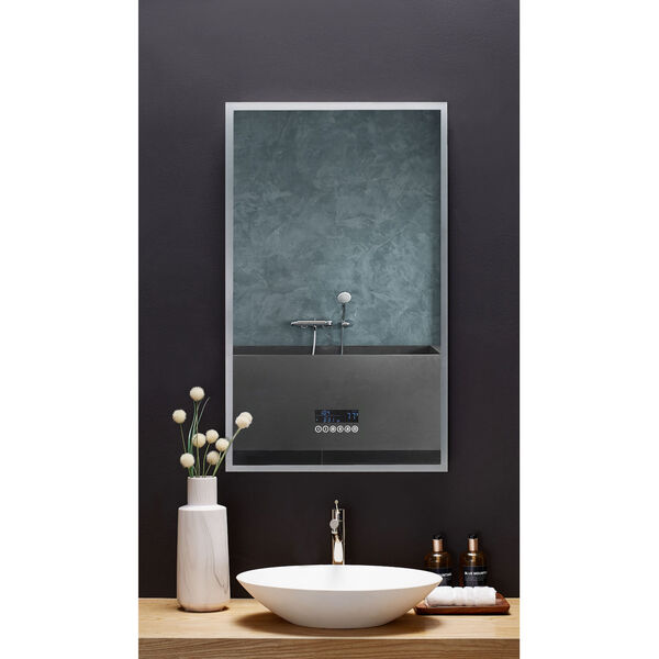 Immersion White 24 x 40 Inch LED Frameless Mirror with Bluetooth Defogger and Digital Display, image 3