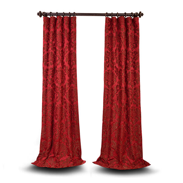 Wellington Red and Bronze 96 x 50 In. Faux Silk Jacquard Single Panel Curtain, image 1