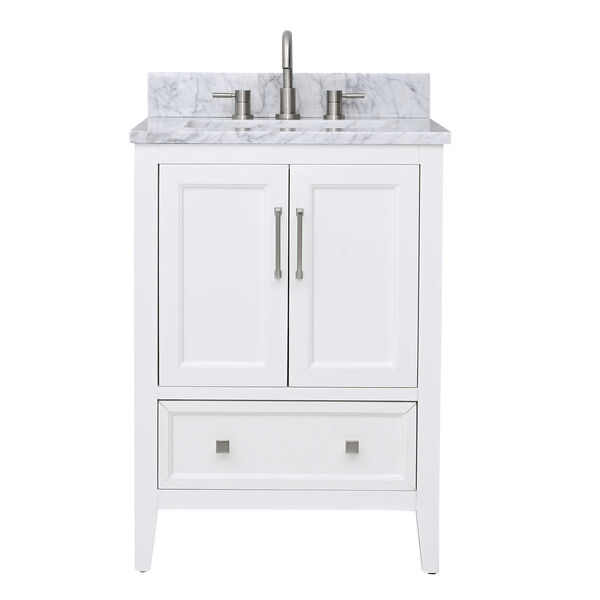 Everette White 25-Inch Vanity Set with Carrara White Marble Top, image 1