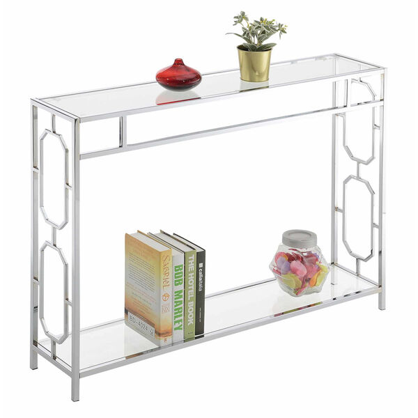 Omega Chrome Console Table with Clear Glass, image 2
