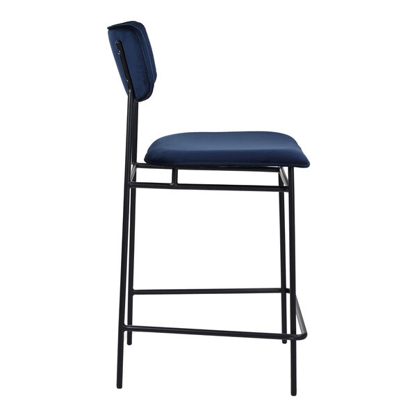Sailor Blue and Black Counter Stool with Low Backrest, image 2