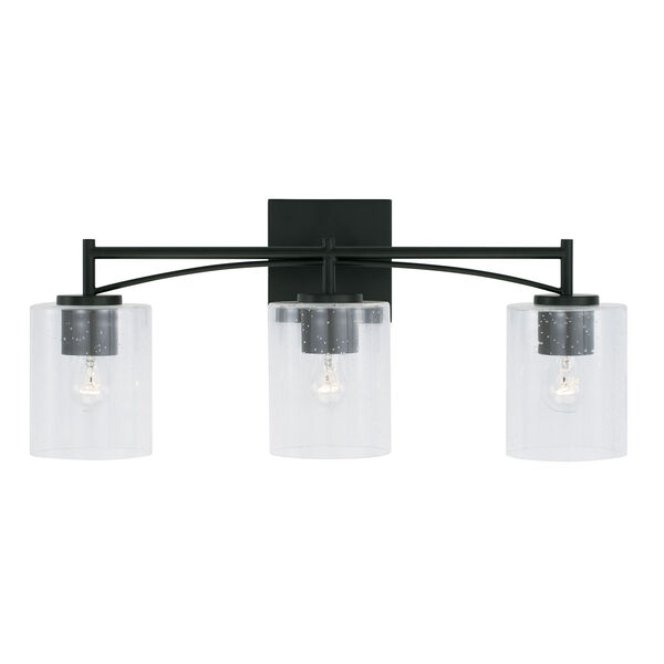 Peyton Matte Black Three-Light Bath Vanity with Clear Seeded Glass Shades, image 2
