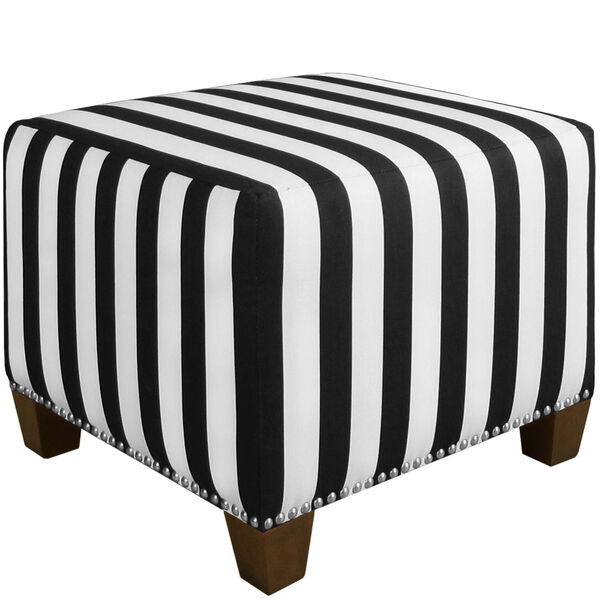 Canopy Stripe Black and white 19-Inch Nail Button Ottoman, image 1