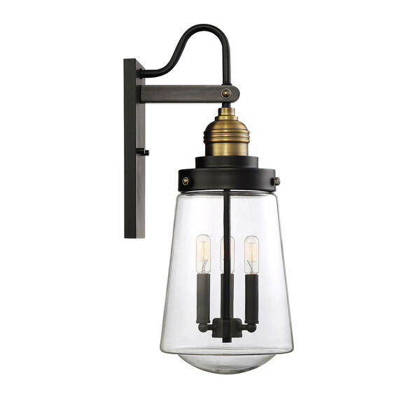Afton Vintage Black with Warm Brass Three-Light Outdoor Wall Sconce, image 5